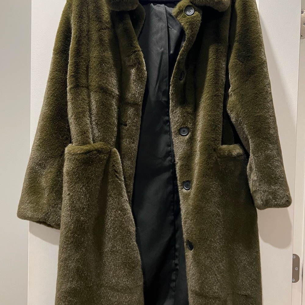 All Saints Olive Faux Fur Coat